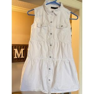 Pink Velvet Girls White Sleeveless Button Down Tiered Dress Size L 14/16